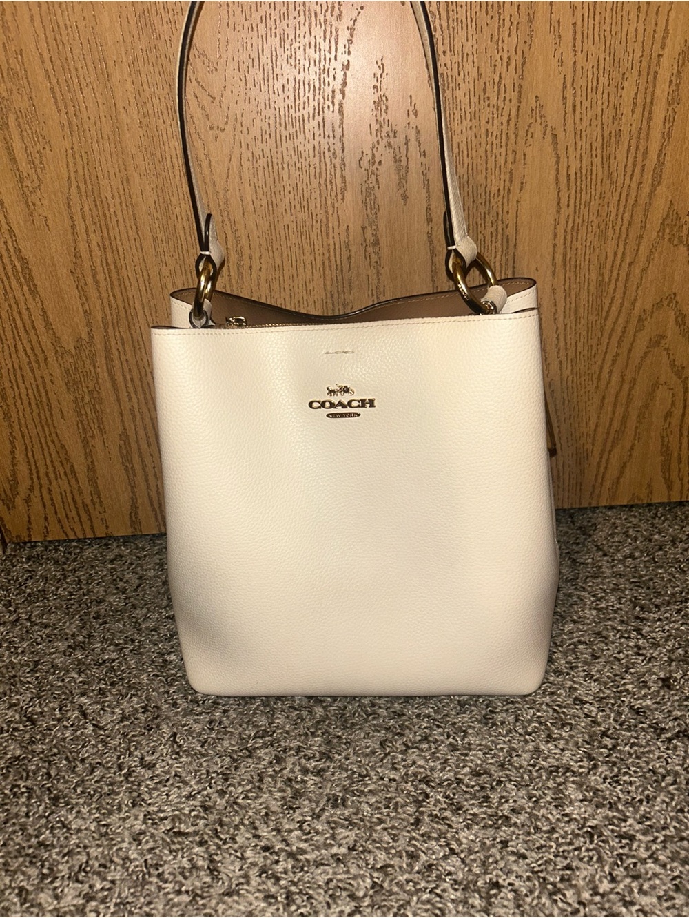 Coach Pebble Leather Shoulder Bag in Ivory with Gold Hardware